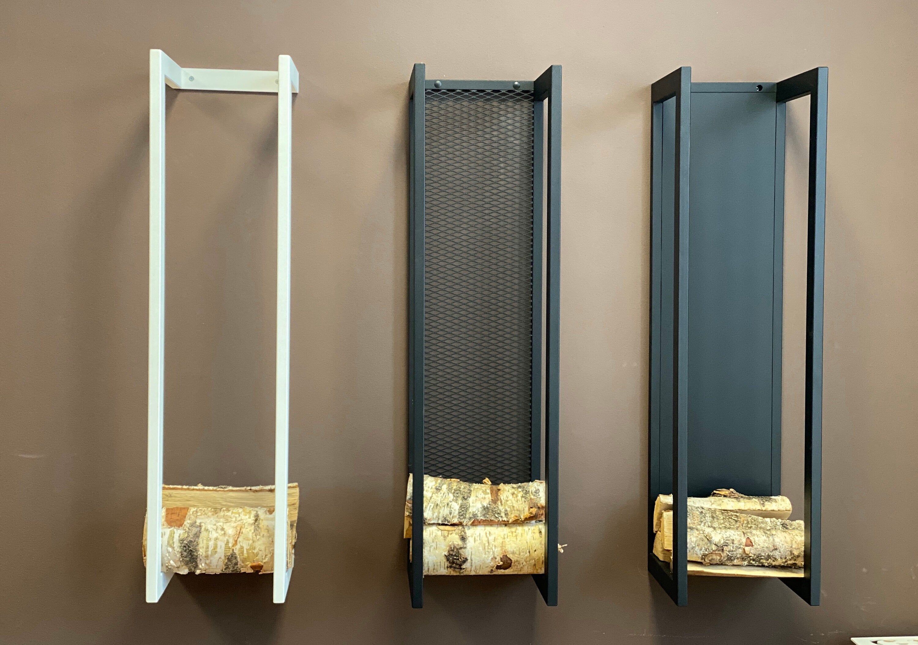 ELEGANT WALL FIREWOOD rack with wall protector/ steel sieve